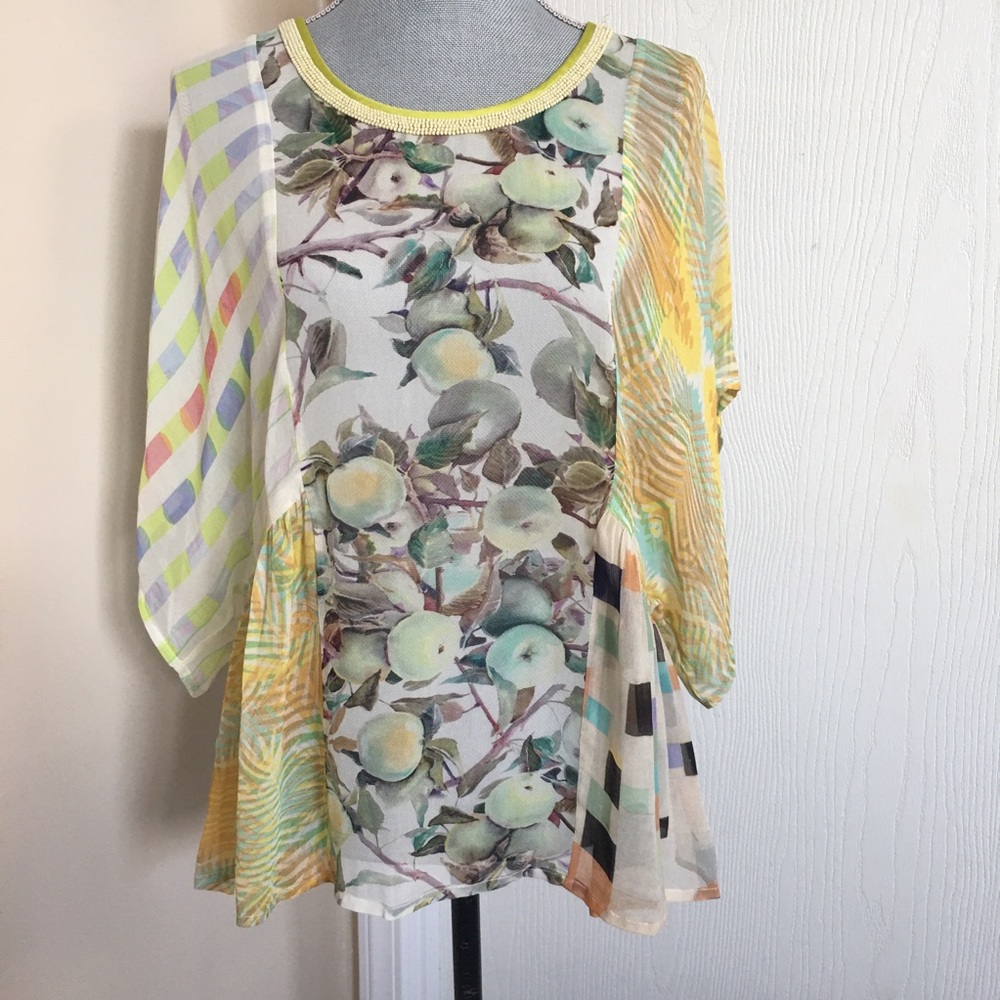 Anthropologie bl^nk Lemon Grove Beaded Blouse L - Picture 2 of 11